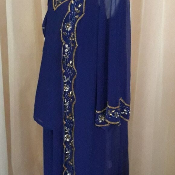 Roaman's Womens 3pc Indigo/Multi Beaded Pant Set - Picture 2 of 10